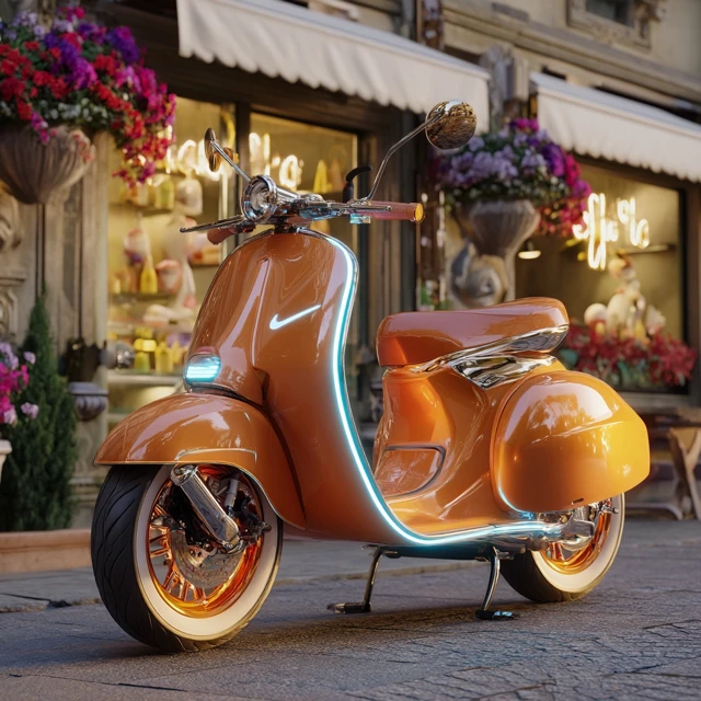 Retro Futuristic Vespa Scooter Design in Milan