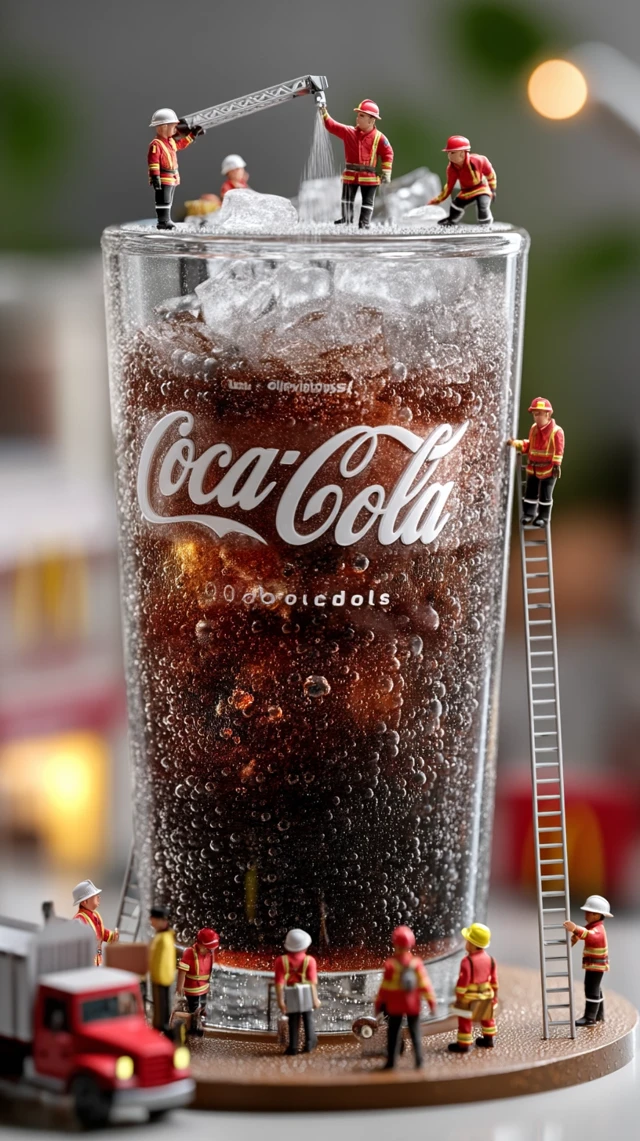 Tiny Firefighters Fight Soda in a Giant Coca-Cola Cup