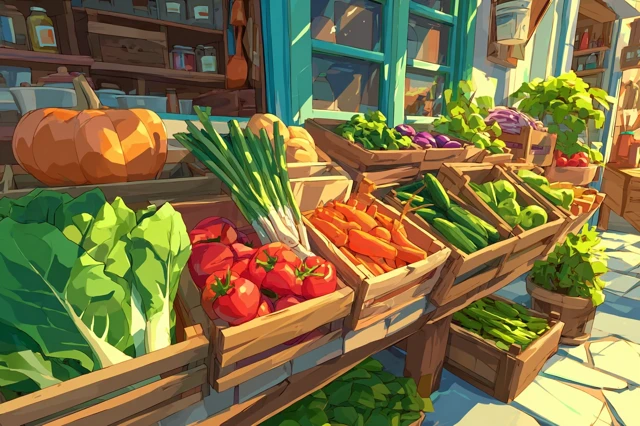 Vegetable Shop 3D Cartoon Illustration