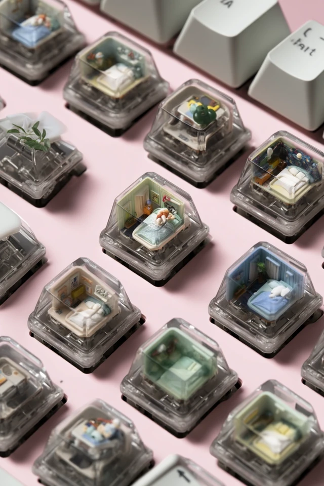 Miniature Bedrooms Inside Keyboard Keycaps