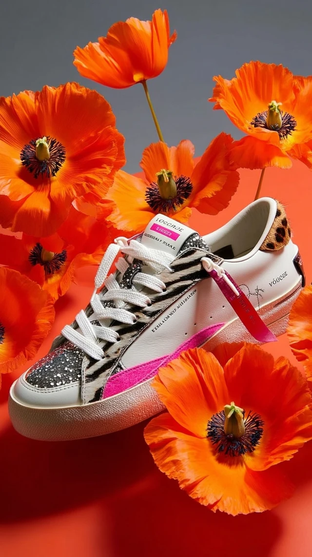 White Sneakers and Poppies Fashion Magazine Photo