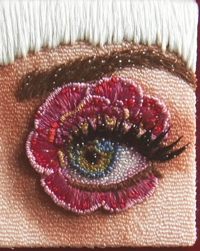 Embroidered Eye Art Pink Lashes Abstract