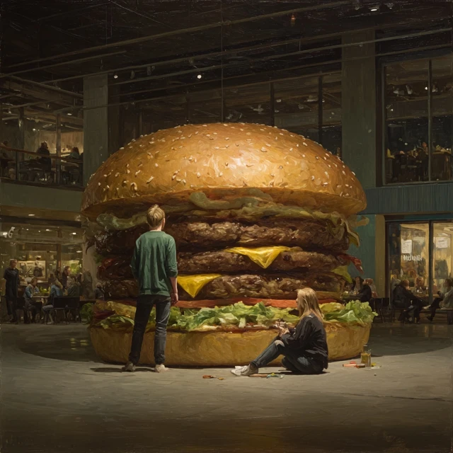 Giant Burger Photo Food Court Ultra Realistic