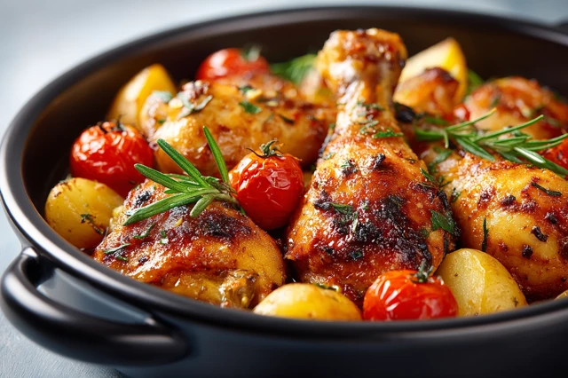 Chicken Drumsticks with Tomatoes and Potatoes Food Photo