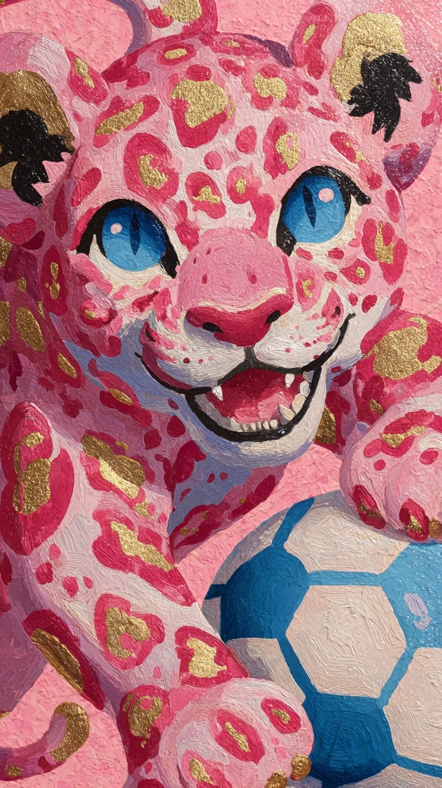 Cute Pink Leopard Soccer Painting