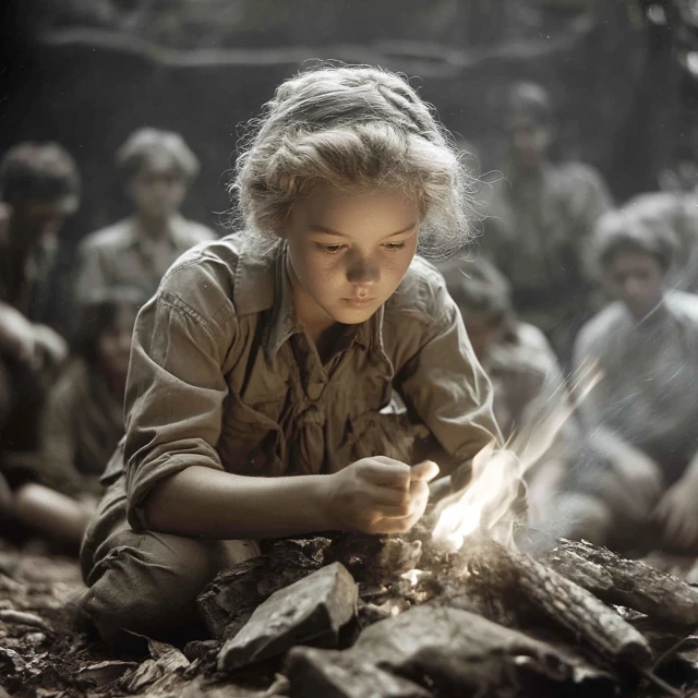 Girl Lighting Campfire Publicity Photo