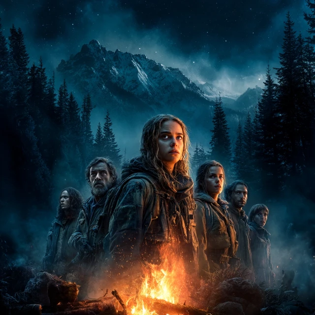 Cinematic Movie Poster Scene Survival in the Wilderness