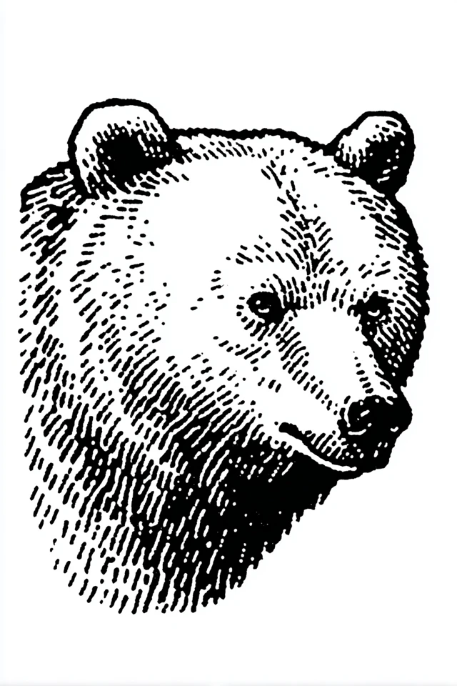 Bear Head Linocut Print Woodcut Style Art