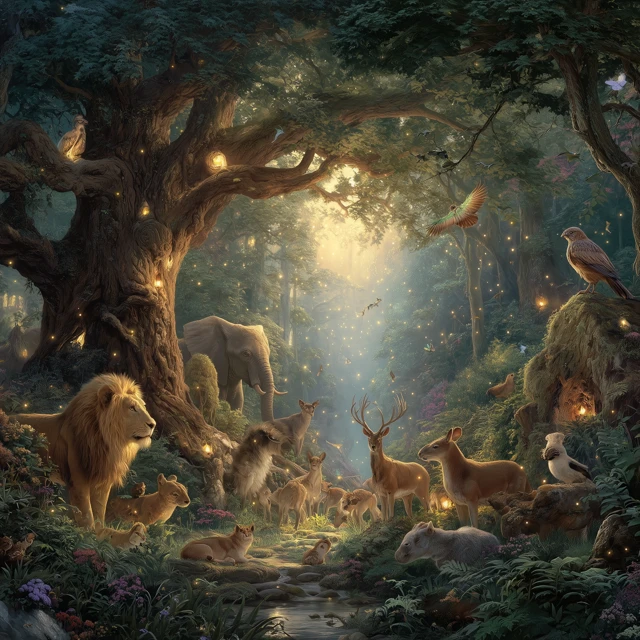 Mystical Forest Gathering Animals - Ghibli Art