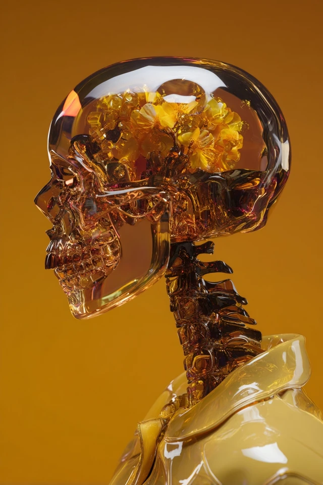 Android Skull with Budgie Surreal SciFi Art