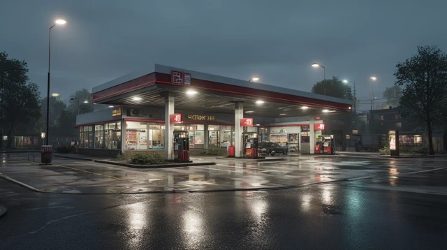 Realistic Gas Station Photo 90s Camera Style