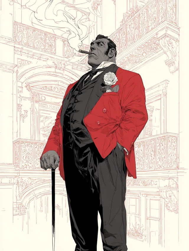 Urban Fantasy Portrait Smoking Man Line Art
