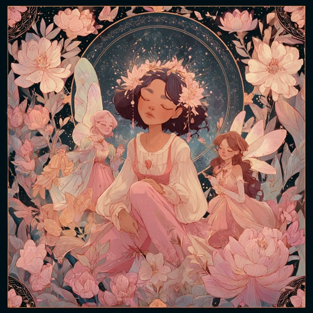 Fairy Girl in a Floral Garden Illustration