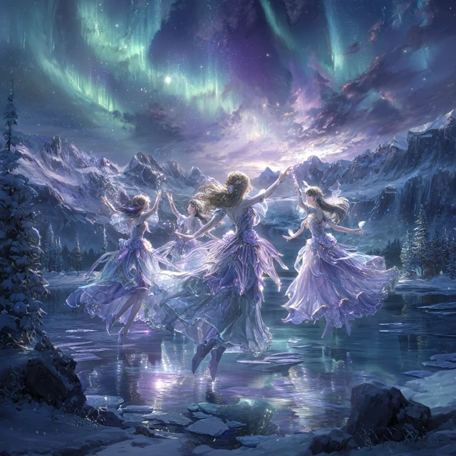 Ethereal Maidens Dancing Under the Aurora Borealis