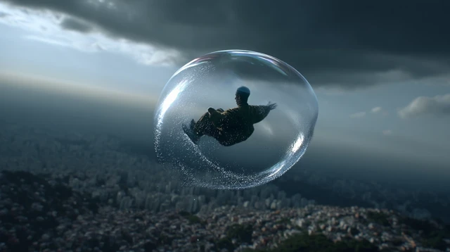 Man in Bubble Above Sao Paulo Dramatic Aerial