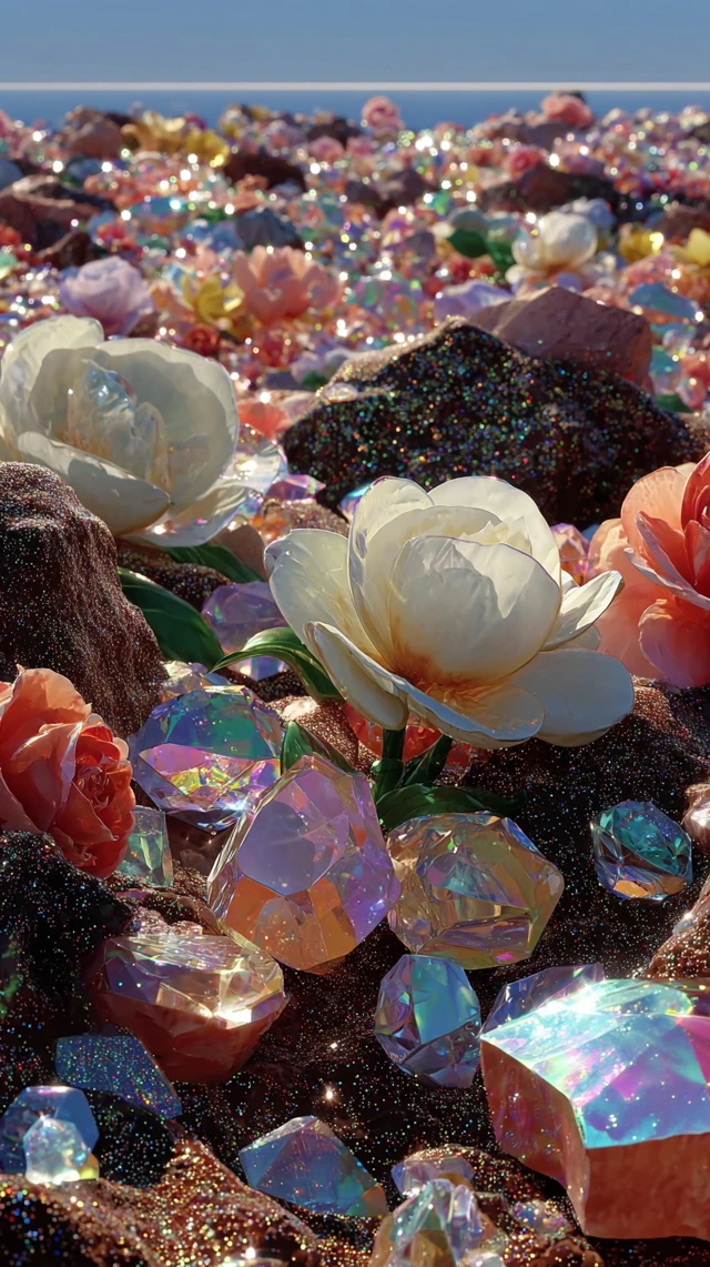 Dreamy Crystal Flower Field Sunrise