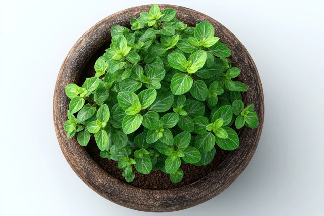 Oregano Herb Growing in a Pot Top View