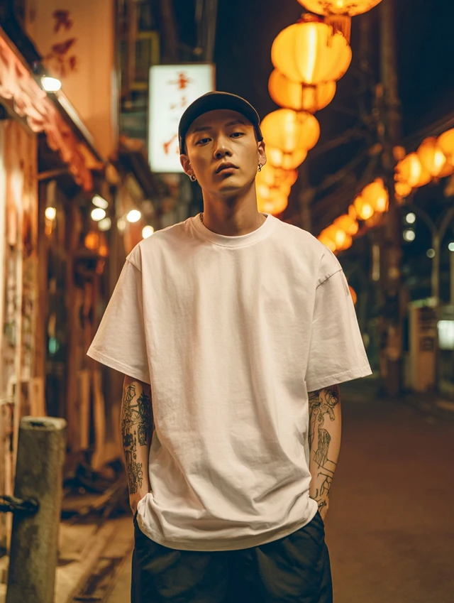 Asian Man in White TShirt Urban Street Photography
