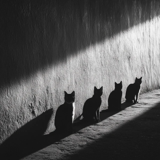 Cats in Line Light and Shadow