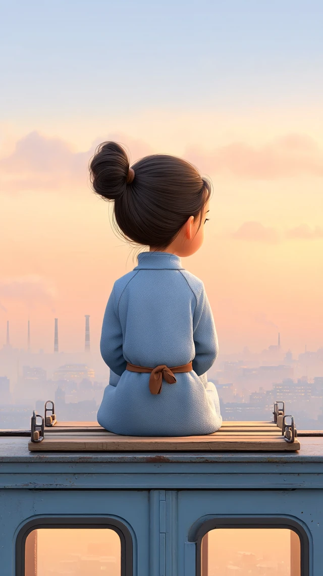 Anime Girl on Train Watching Sunset Wallpaper