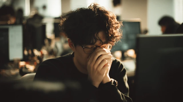 Stressed Japanese Creative Worker in Office
