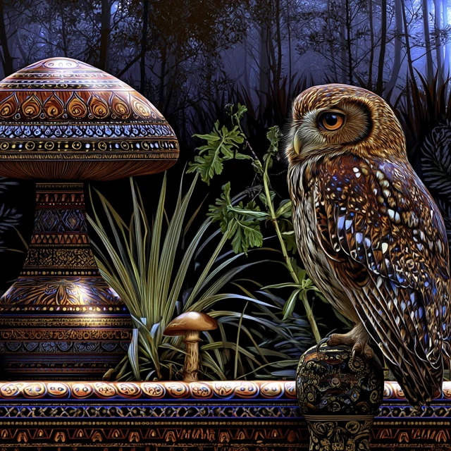 Wise Owl in a Magical Forest