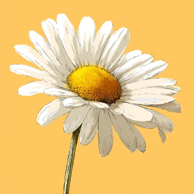 Daisy Illustration White Petals Yellow Pistil