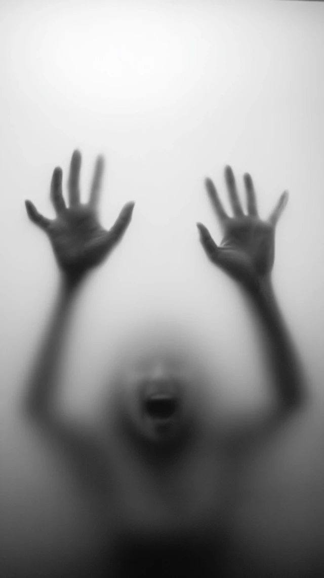 Eerie Scream: Hands Behind Foggy Glass