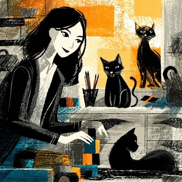 Therapist with Cats Illustration of a Cozy Therapy Room