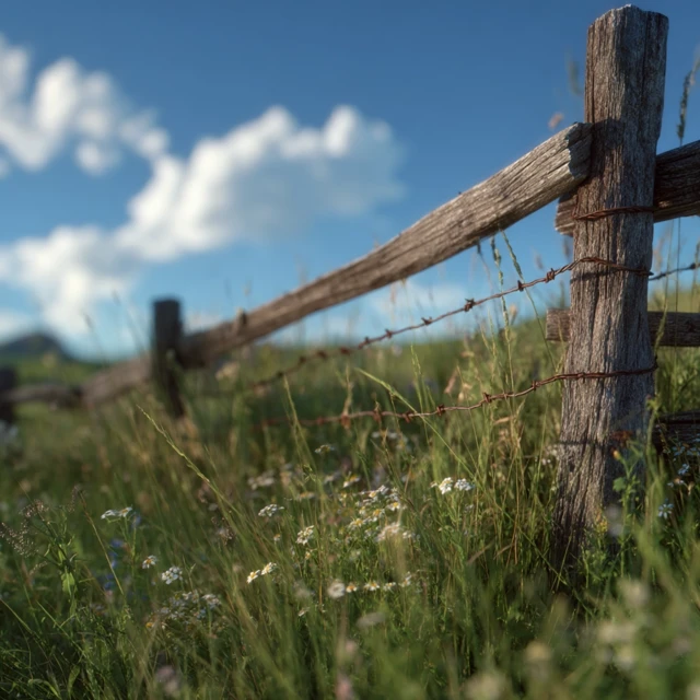 Rustic Fence and Summer Meadow Scene
