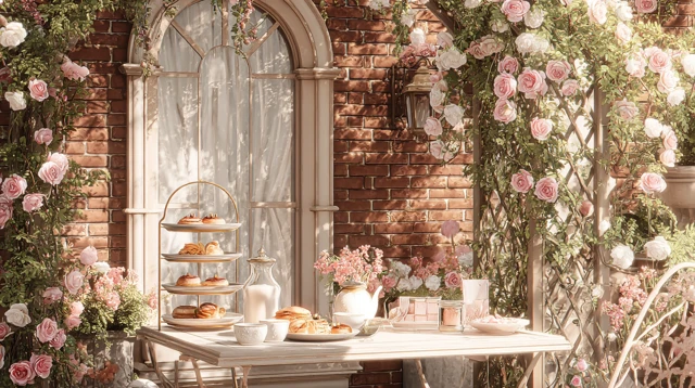 Elegant Garden Courtyard Afternoon Tea Roses