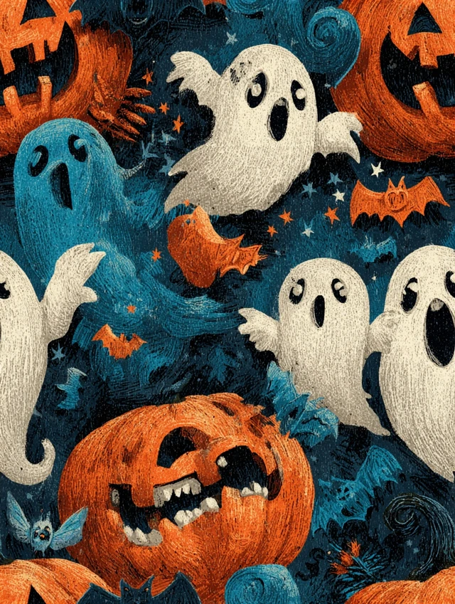 Terrifying Halloween Design Jack O Lantern Ghosts Bats