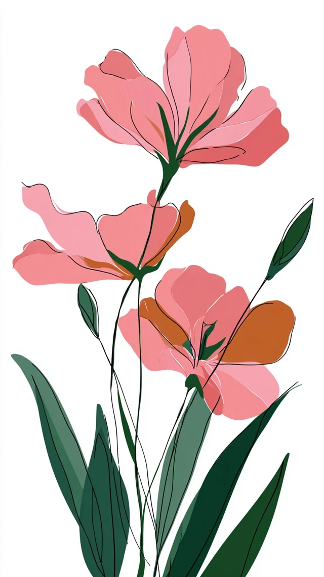 Pink Flowers Matisse Style 2D Vector Art