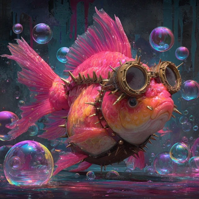 Steampunk Punk Goldfish Art with Spiked Gear