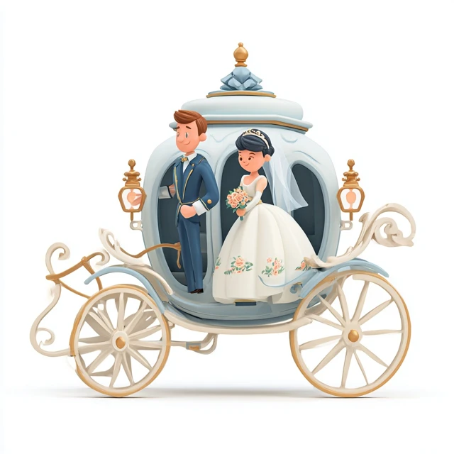 3D Wedding Carriage Illustration in Bob Staake Style