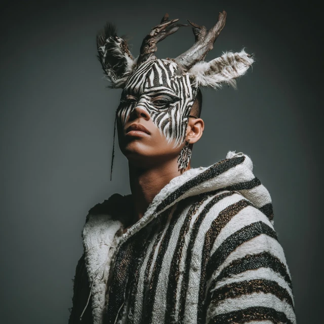 Fashion Photoshoot Man in Exotic Striped Outfit
