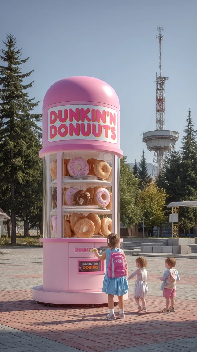 Dunkin Donuts Vending Machine Children and Donuts