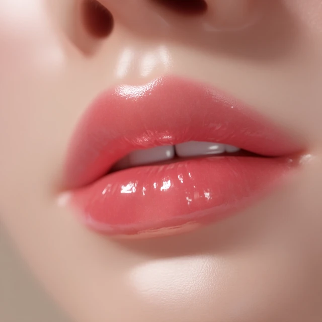 Korean Lip Makeup Glossy Coral Pink Illustration