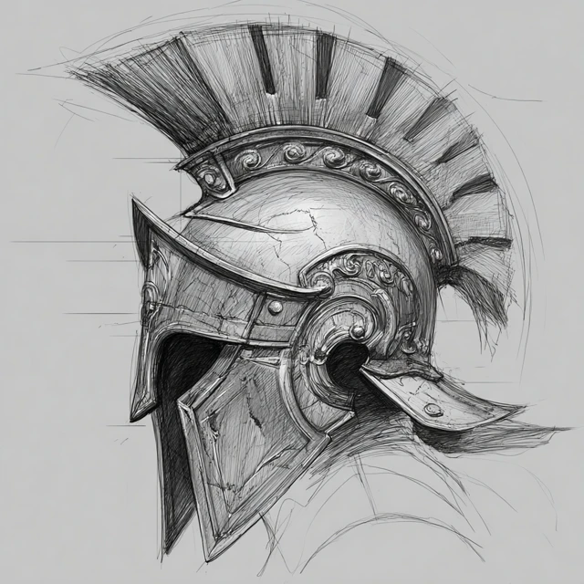 Roman Helmet Drawing Sketch Detailed Illustration