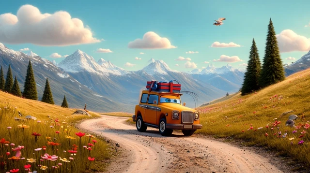 Cartoon SUV Adventure in the Swiss Alps