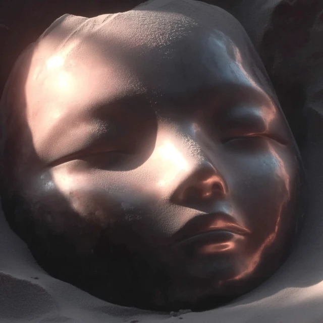 Ceramic Mask in Sand: Mysterious and Blank