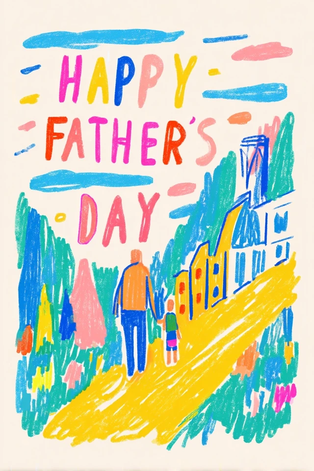 Happy Fathers Day Hand Drawn Gouache Poster