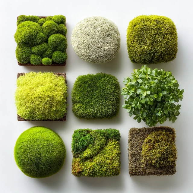 Variety of Moss on White Background