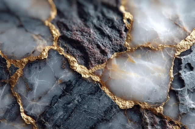Marble Surface with Gold Veins - Close Up 8K