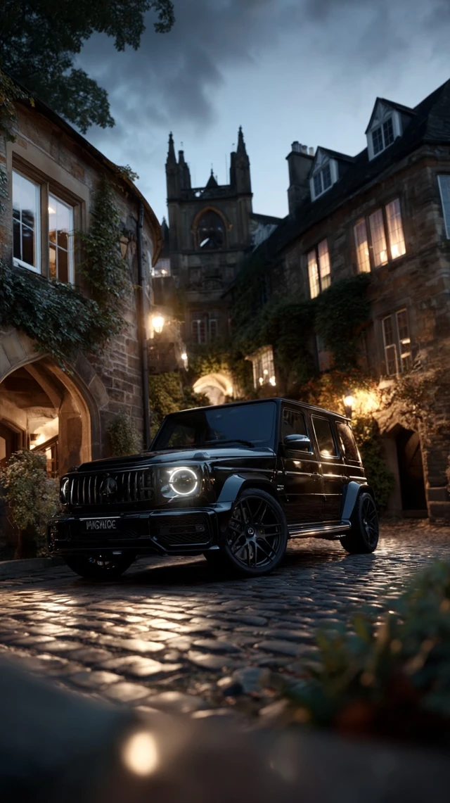 Mercedes Benz G Class Black SUV in City at Sunset