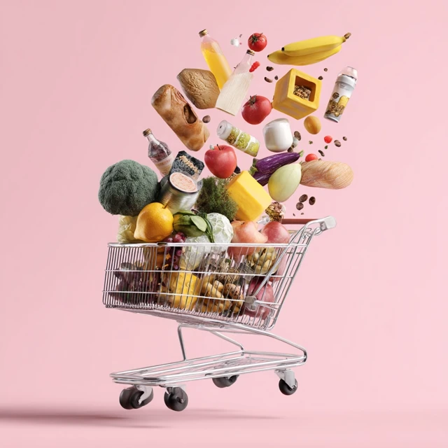 Grocery Trolley Overload with Spilling Groceries