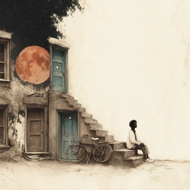 Cozy Cityscape Painting with a Cat