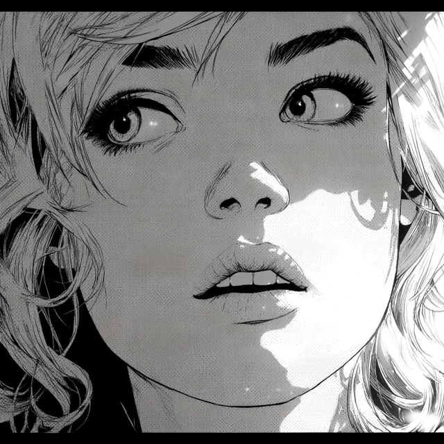 Black and White Illustration of a Woman with a Camera
