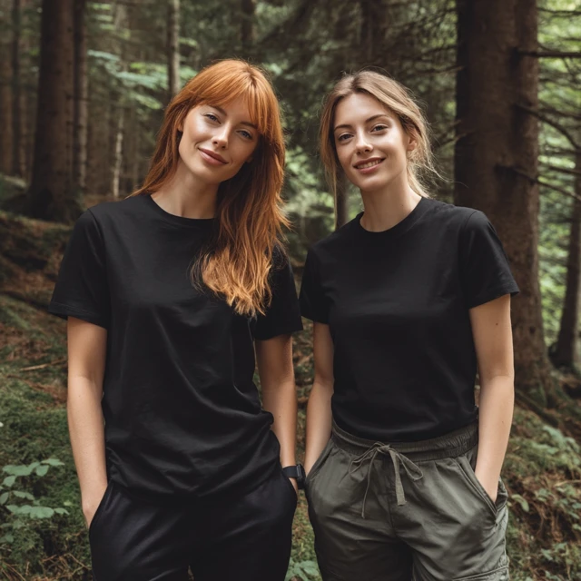 Tshirt Mockup Two Women in Forest Photography