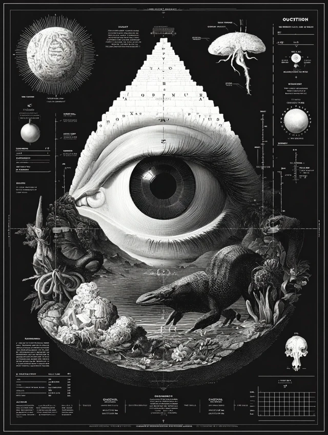 Occultism Card Black and White Illustration